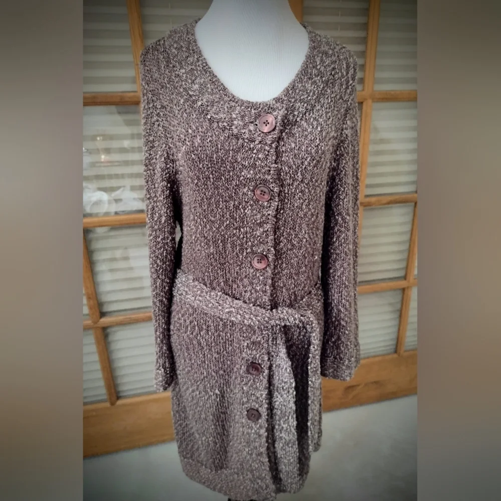 EUC Nordstrom Classiques Entier Belted Cardigan Duster, Heathered Brown, Large - Picture 10 of 12
